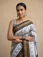 White Ikat Silk Saree - portrait
