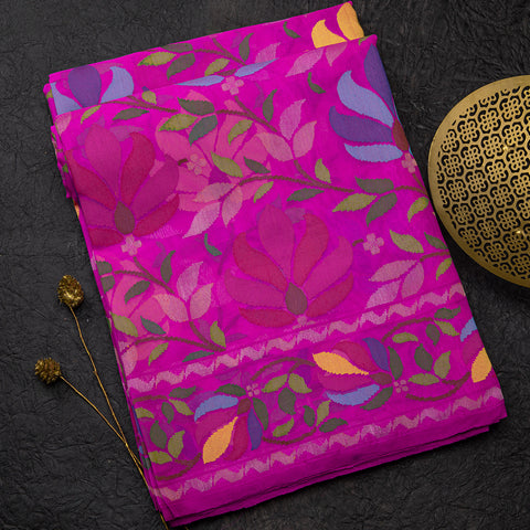 Magenta Pink Banarasi Kora Organza saree