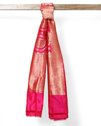 Magenta Pink pure Banarasi silk dupatta with meenakari work