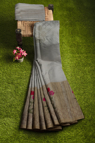 Grey Tissue Silk Saree