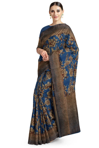 Blue pure tussar silk saree