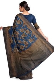 Blue pure tussar silk saree