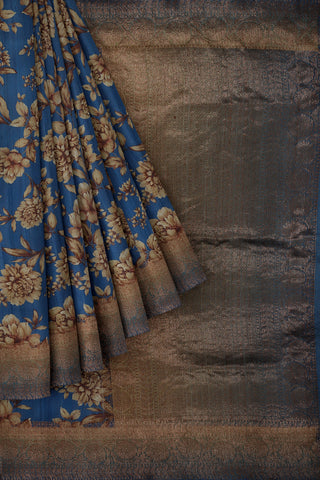 Blue pure tussar silk saree