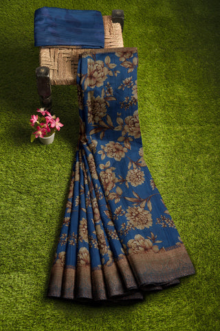 Blue pure tussar silk saree