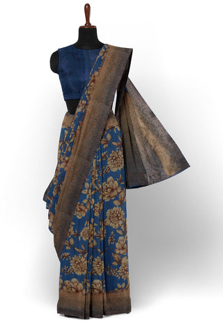 Blue pure tussar silk saree