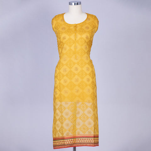 Mustard yellow semi stitched chanderi cotton suit