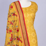 Mustard yellow semi stitched chanderi cotton suit