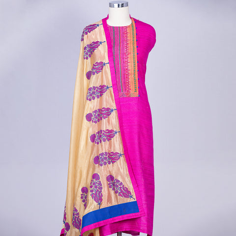 Hot Pink unstitched pure silk suit