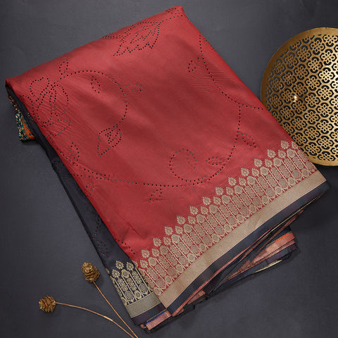 Maroon-Black Semi Silk Saree