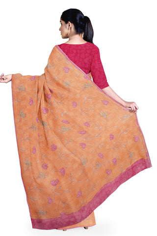 Peach Printed Georgette Saree