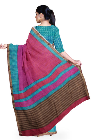 Magenta pink Tussar Silk Saree
