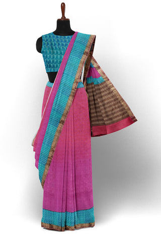 Magenta pink Tussar Silk Saree