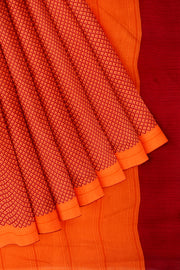 Dark Orange Printed Art Silk Saree