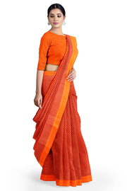 Dark Orange Printed Art Silk Saree