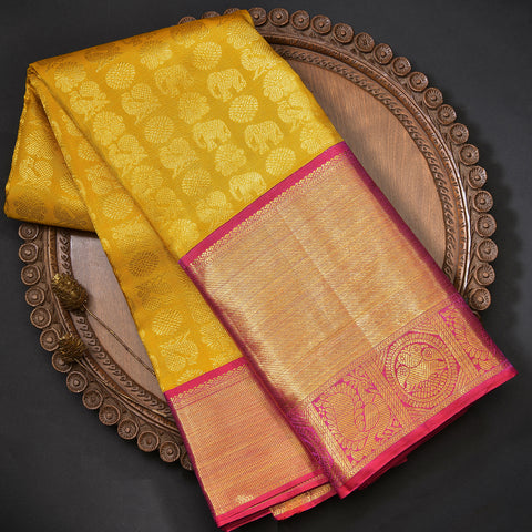 Yellow kanjeevaram handloom silk saree