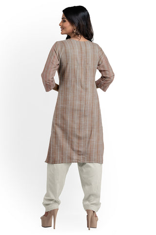 Cream Linen Cotton Thread Embroidery Unstitched Dress Material