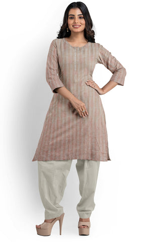 Cream Linen Cotton Thread Embroidery Unstitched Dress Material