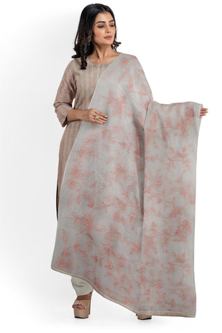 Cream Linen Cotton Thread Embroidery Unstitched Dress Material