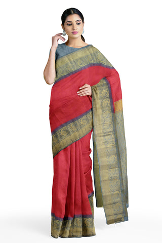 Peach Pink Pure Silk Saree