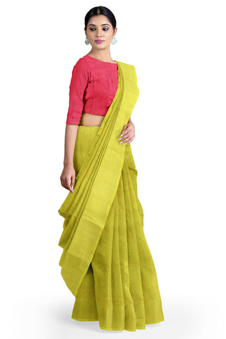 Parrot Green Pure Soft Silk Saree