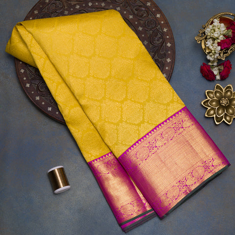 Yellow Pure Kanjivaram Brocade Silk Saree