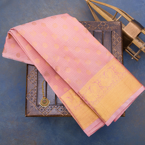 Light Peach Pure Kanjeevaram Silk Saree