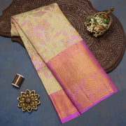 Lemon Yellow Pure Kanjivaram Brocade Silk Saree