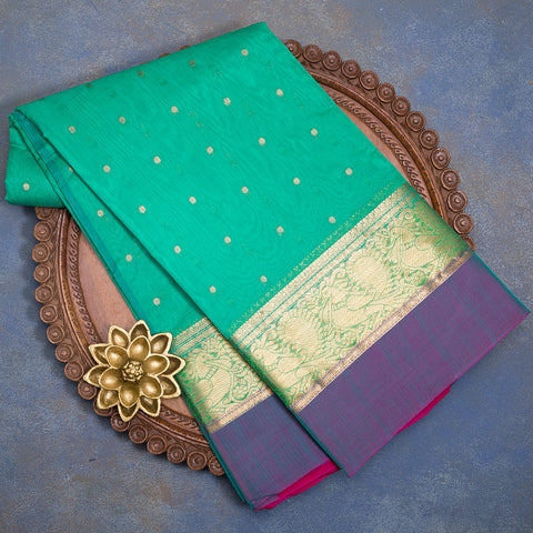 Aqua Green Cotton and Silk Mix Saree