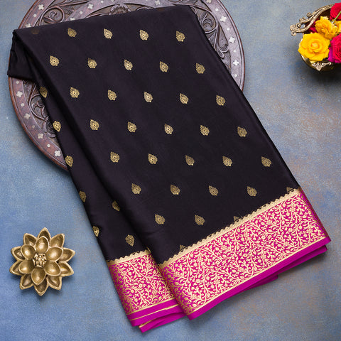Black Pure Mysore Crepe Silk Saree