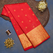Bright red Pure Handloom Kanjivaram Vaira Oosi Deisgn saree