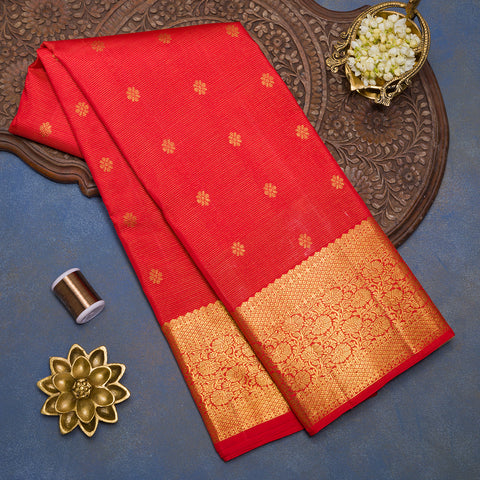 Bright red Pure Handloom Kanjivaram Vaira Oosi Deisgn saree
