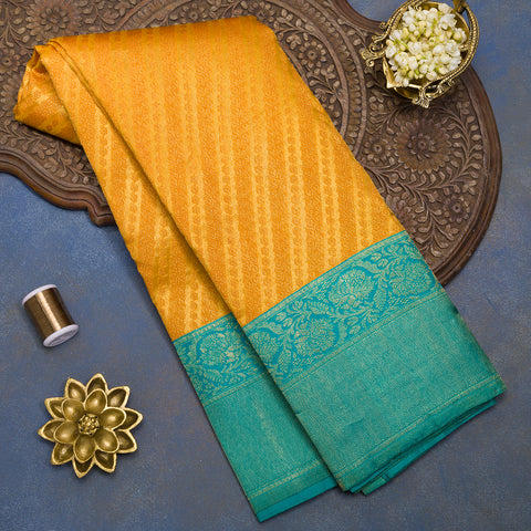 Golden Mustard Desinger Handloom Kanjivaram Silk Saree