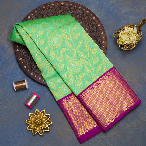 Parrot Green Brocade Kanjivaram Silk Saree