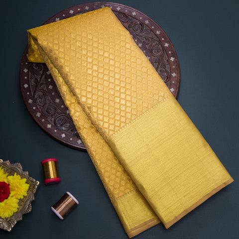 Golden Colour Pure Kanjivaram with Tissue Brocade Silk Saree