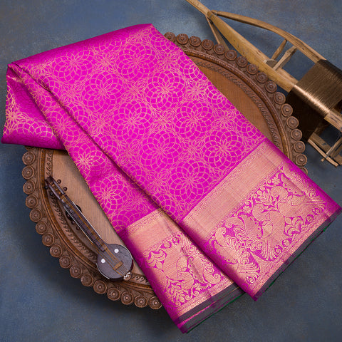 Magenta Pink Pure Kanjivaram Brocade Silk Saree