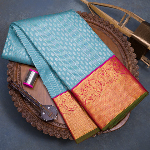 Teal Blue Kanjivaram Brocade Silk Saree