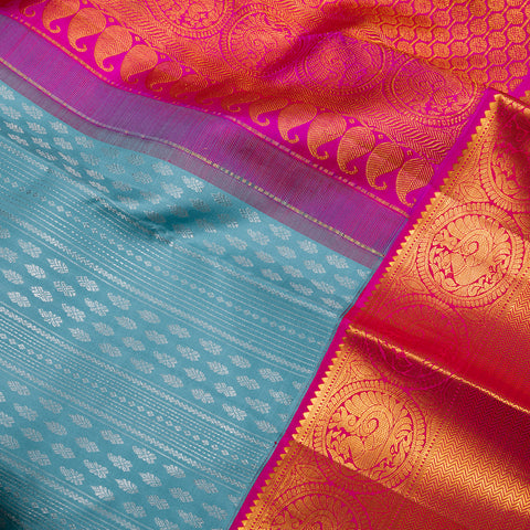 Teal Blue Kanjivaram Brocade Silk Saree