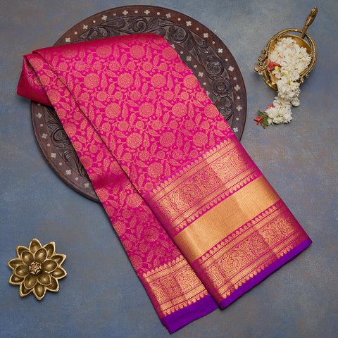 Rani Pink Pure Kanjeevaram Silk Brocade Saree