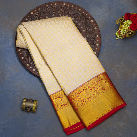 Cream Pure Kanjivaram Silk Saree