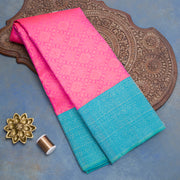 Neon Pink Pure Kanjivaram Brocade Silk Saree