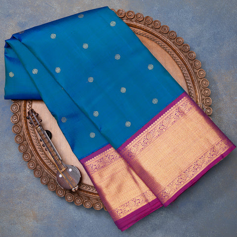 Peacock Blue Kanjivaram Silk Saree