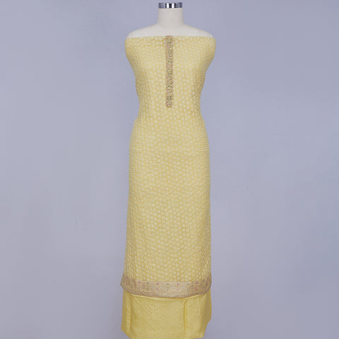 Yellow Unstitched Organza Dress Material