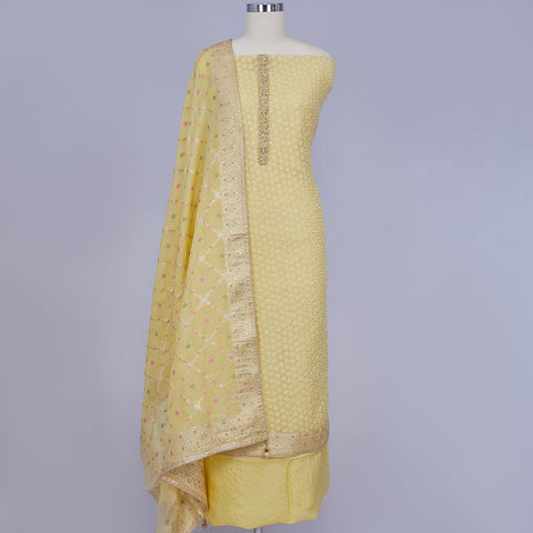 Yellow Unstitched Organza Dress Material