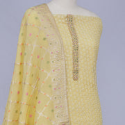 Yellow Unstitched Organza Dress Material