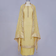Yellow Unstitched Organza Dress Material