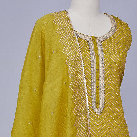 Mehendi Green Unstitched Chanderi Silk Dress Material