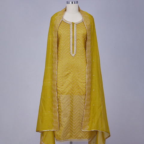 Mehendi Green Unstitched Chanderi Silk Dress Material