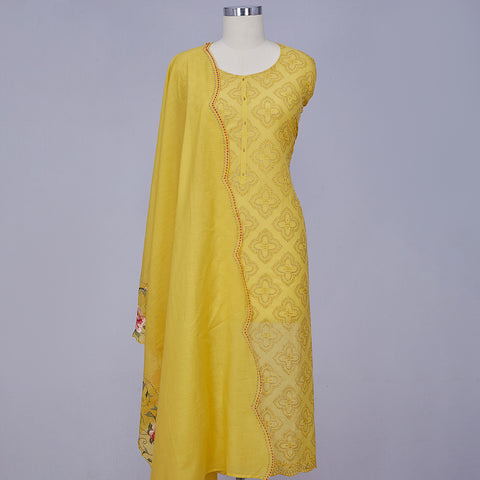 Mustard Unstitched Chanderi Silk Dress Material